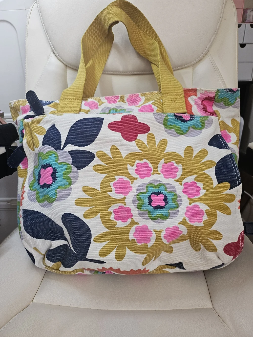 Floral Canvas Tote Bag with Yellow Handles - Picture 7 of 13